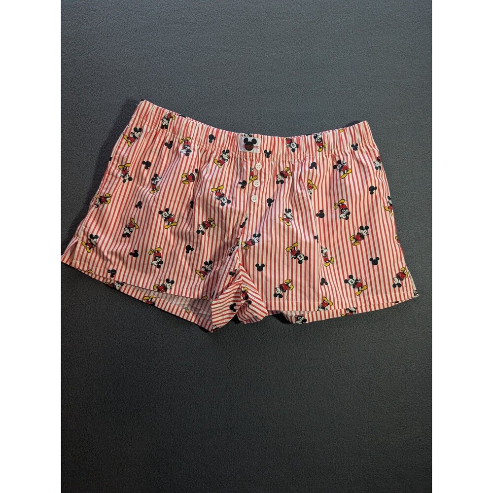 Disney Mickey Mouse Medium Red White Striped Cotton Boxer Style Sleep Shorts